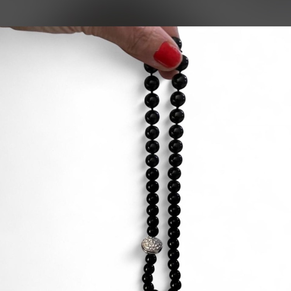 Old money Dior Vintage Black N Diamond Accents Clip Earrings.Onyx Necklace set! - Picture 6 of 15